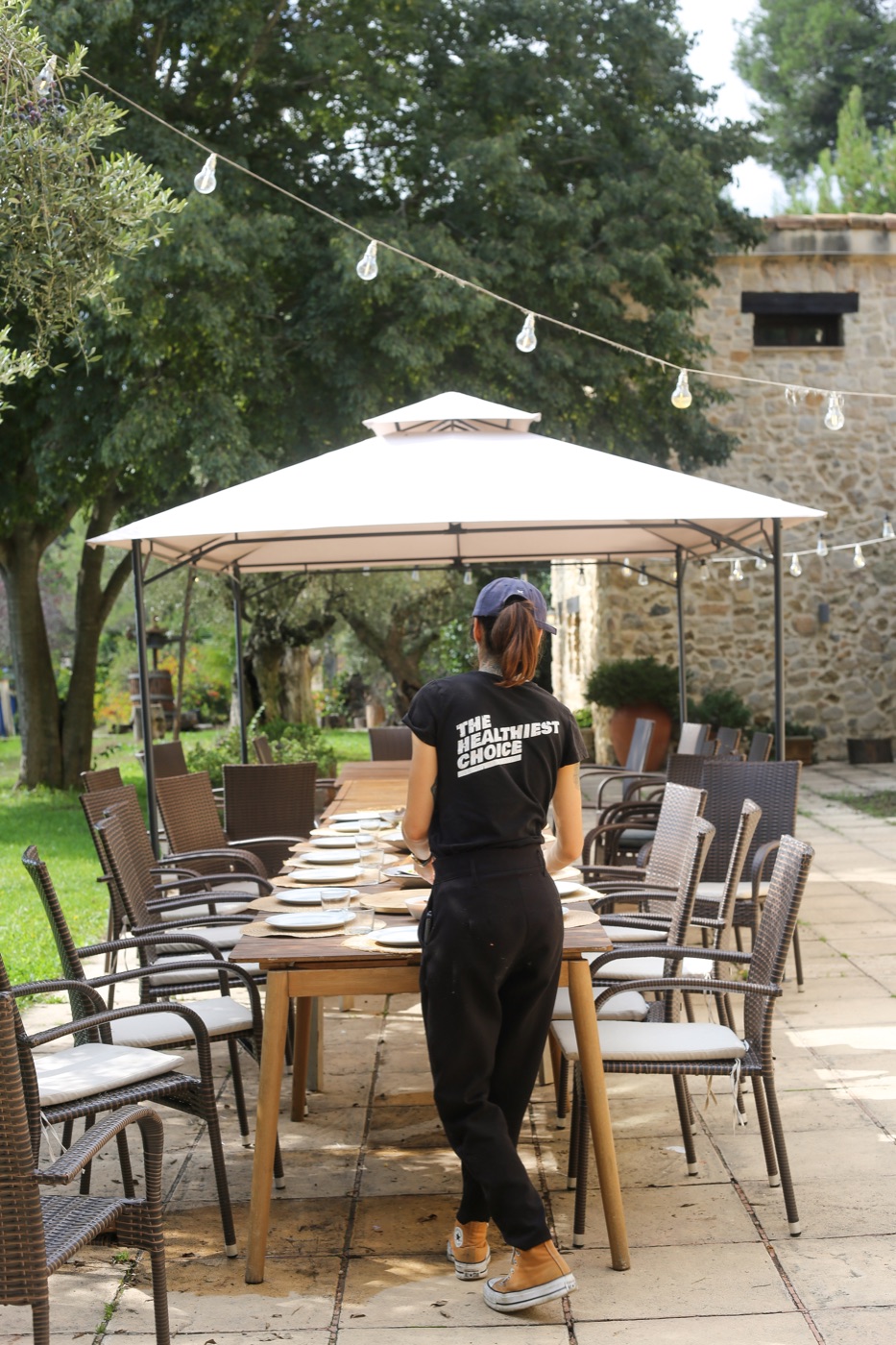Event catering in Barcelona: our team setting up a table for a celebration