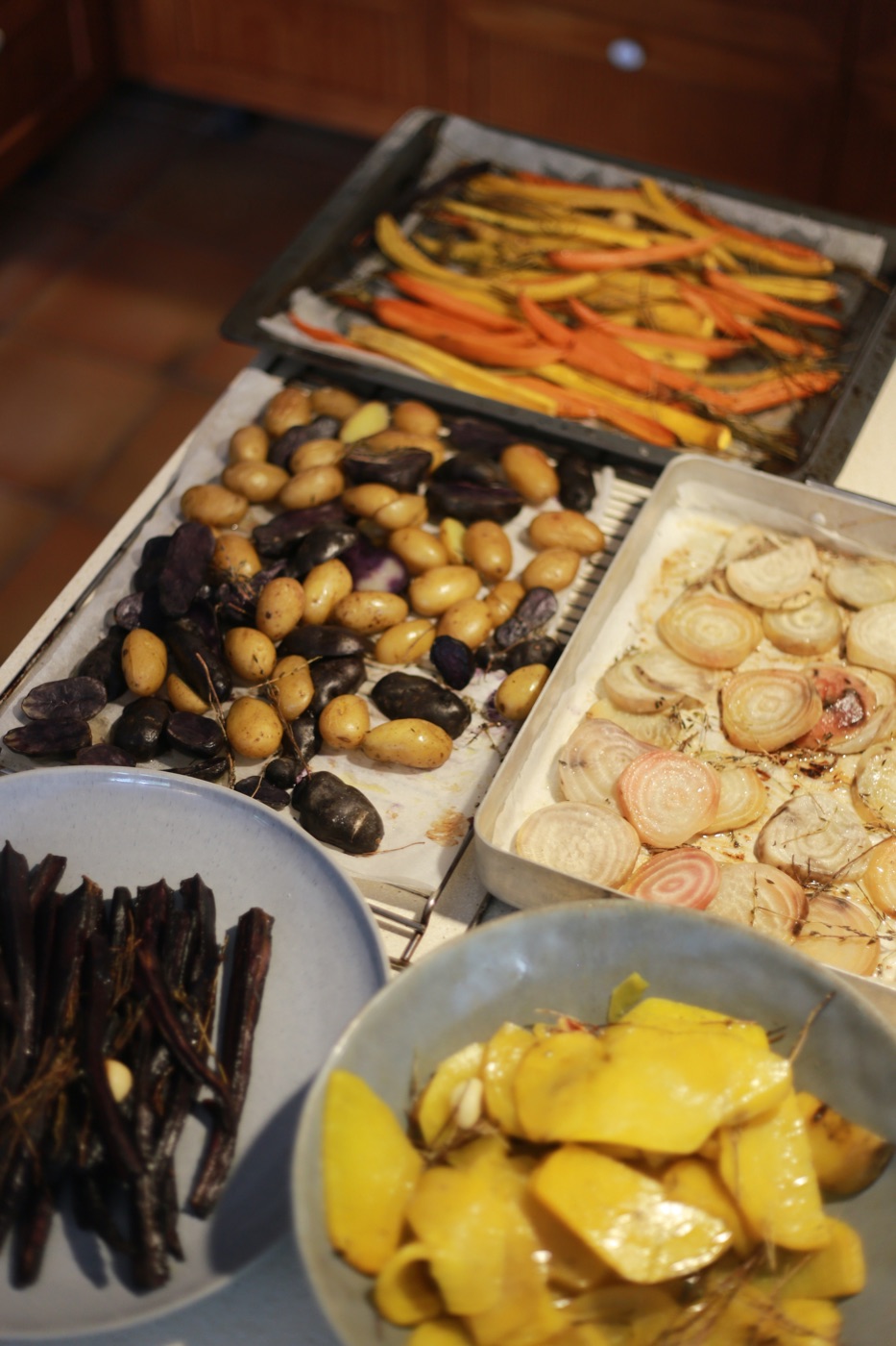 Seasonal roasted vegetables prepared for a catering